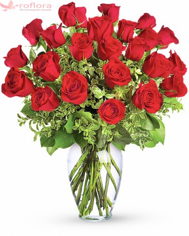 Dragoste Aprinsa Deluxe – Buchet cu 25 trandafiri rosii