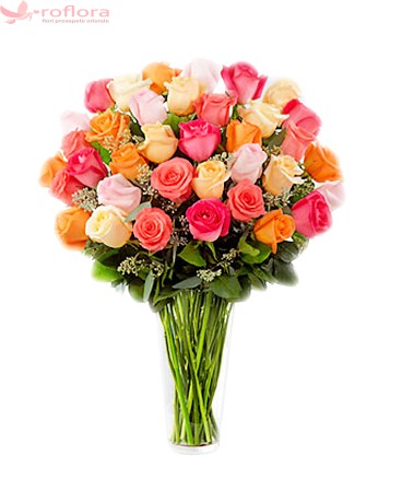 Veselie Pura – Buchet din 33 trandafiri multicolori