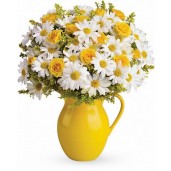 Golden Sunshine - Buchet din minirose galbene si crizanteme albe