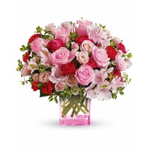 Lady in Pink – Buchet cu trandafiri, minirosa si alstroemeria