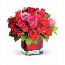 Pretuire – Aranjament cu trandafiri roz si rosii