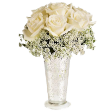 Splendoare in alb - Buchet cu 7 trandafiri albi si gypsophila