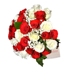 Rosu si Alb - Buchet din 17 trandafiri rosii si 16 trandafiri albi
